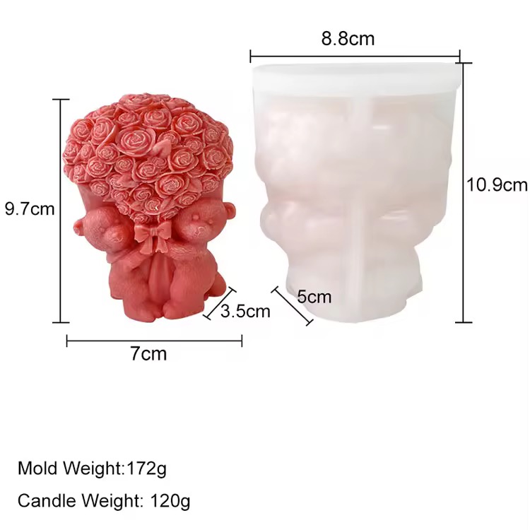 Two Teddy Holding Bouquet 